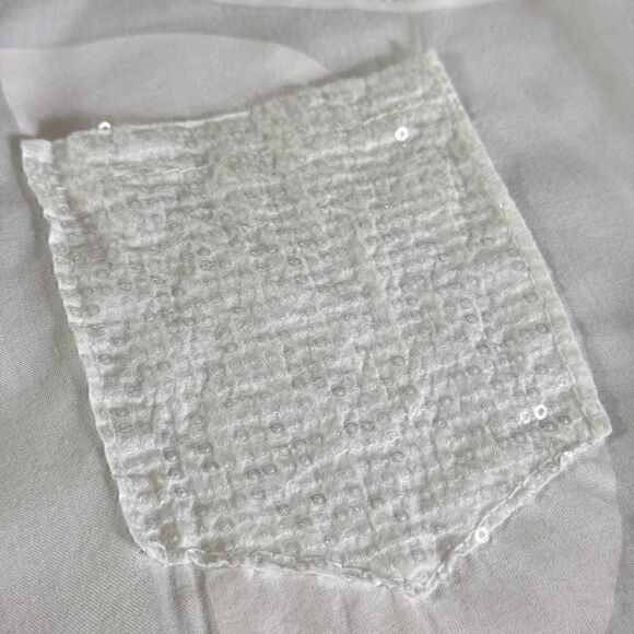 Femme Fatale Top womens Sz S popover made in Italy white sheer sequin Blouse New - Picture 12 of 15